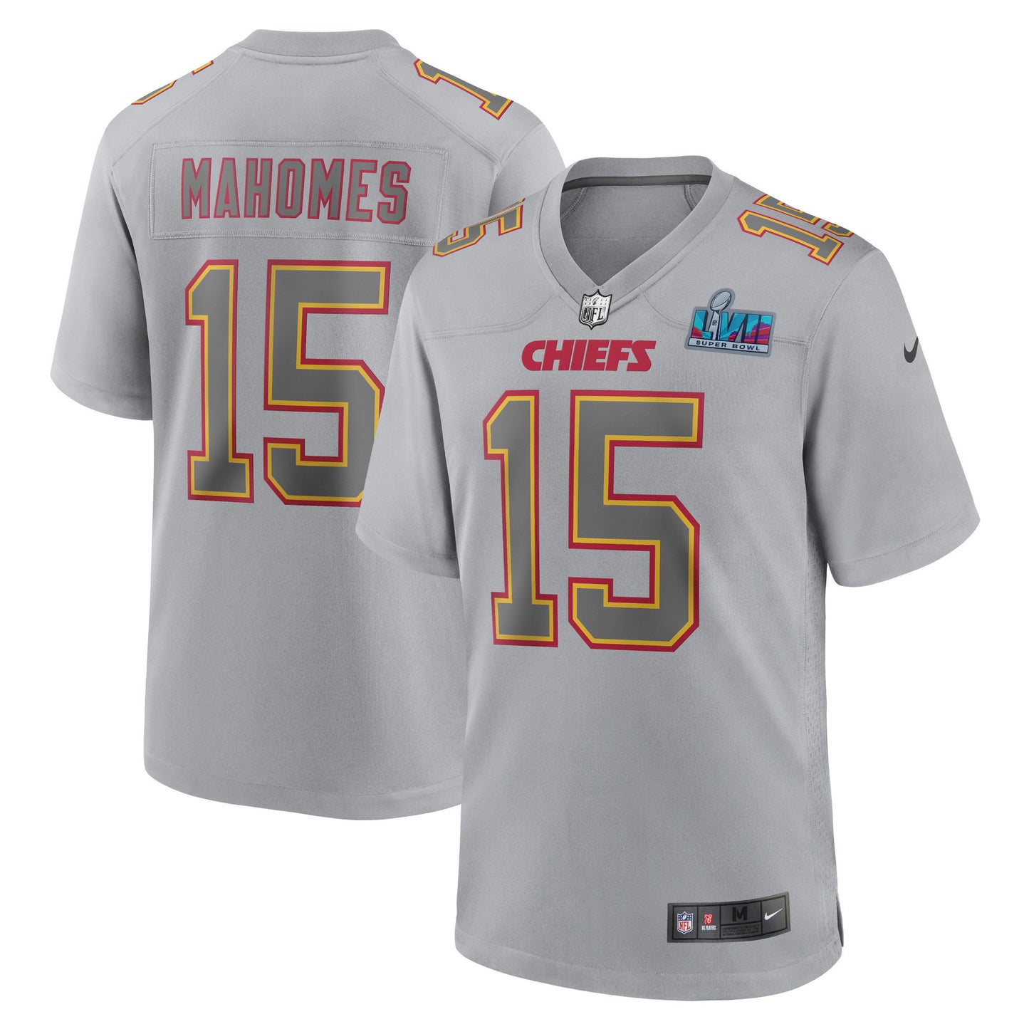 Patrick Mahomes Kansas City Chiefs Nike Youth Super Bowl LVII Patch Atmosphere Fashion Game Jersey - Gray