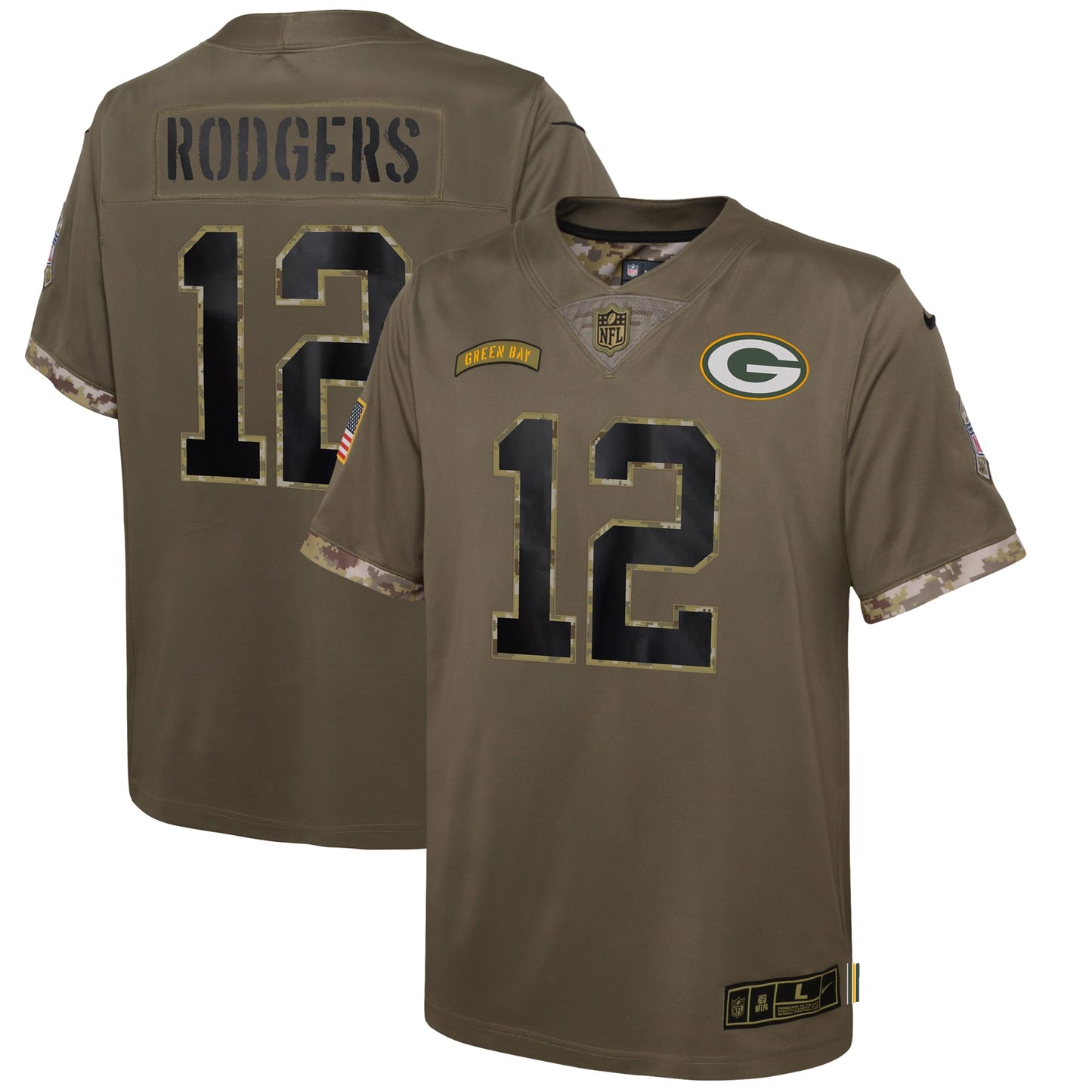 Aaron Rodgers Green Bay Packers Nike Youth 2022 Salute To Service Player Limited Jersey - Olive
